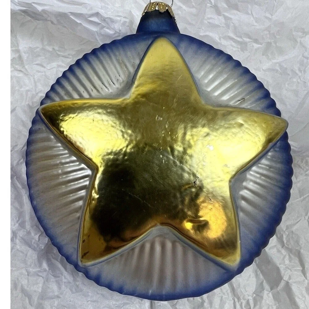 Vintage Christmas Glass‎ Ornament GERMANY Blue Gold 3D Star Religious Wise Men